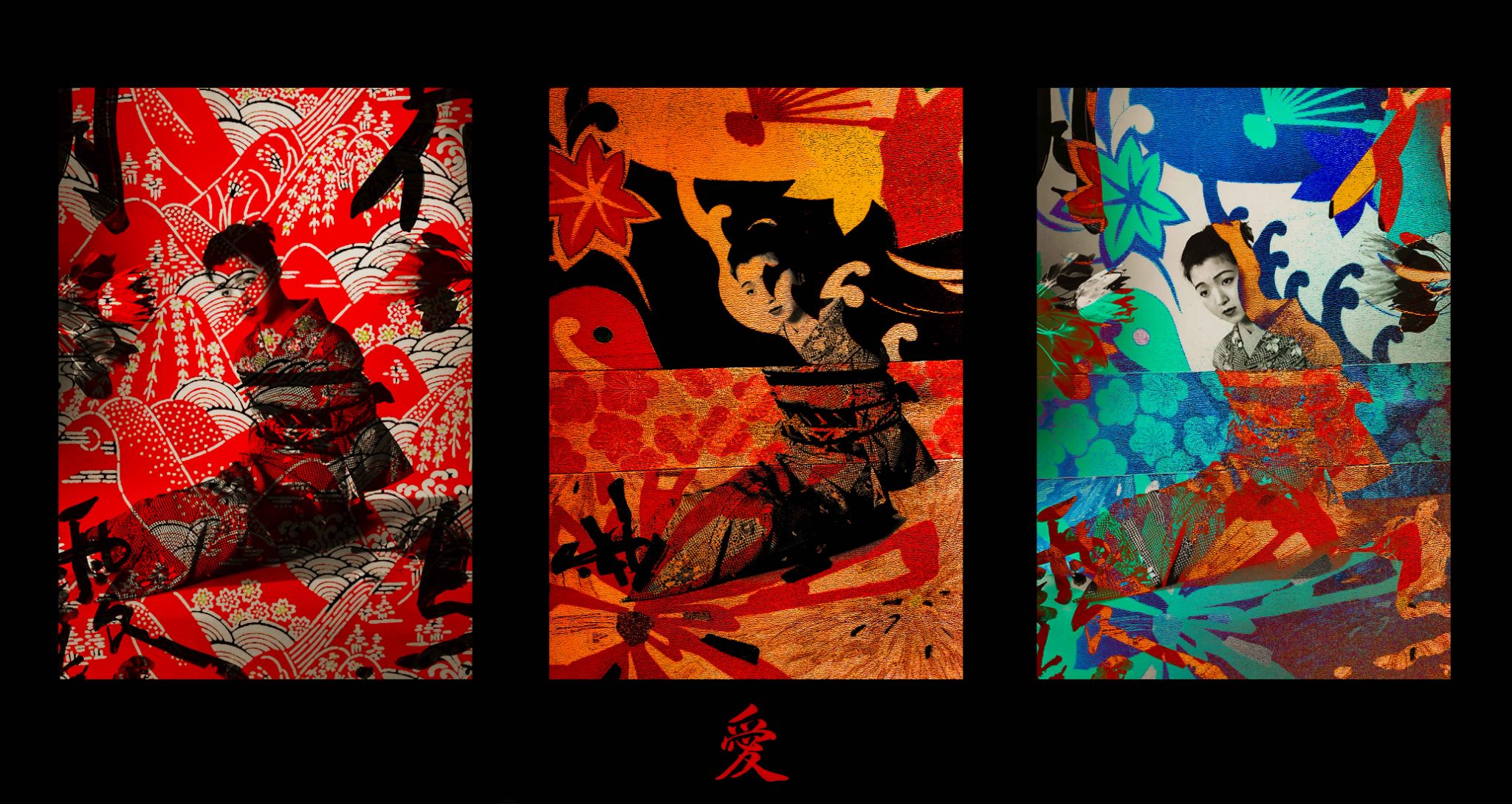 Small LOVE Geishas triptych 5